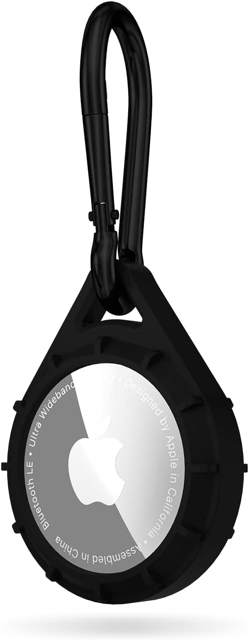Pelican Protector AirTag Holder - AirTag Keychain w/Stainless Steel Carabiner Clip [Impact Resistant] [Travel Essentials] - Protective Air Tag Case for Dog Collar, Backpack, Keys, Luggage - Black