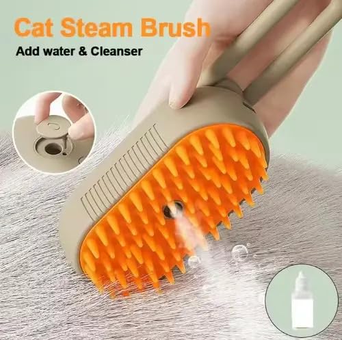 3-in-1 Cat Grooming Brush – Water Spray & Self-Cleaning Shedding Brush for Cats & Dogs – Pet Hair Removal & Massage Comb for Long & Short Hair (beige).