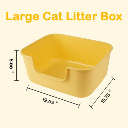 Large Cat Litter Box with High Sides,Cat Boxes for Indoor Cats,Cat Litter Pan for Kitty,Litter Box with Low Entry,Easy to Clean,Anti-Splashing (White)