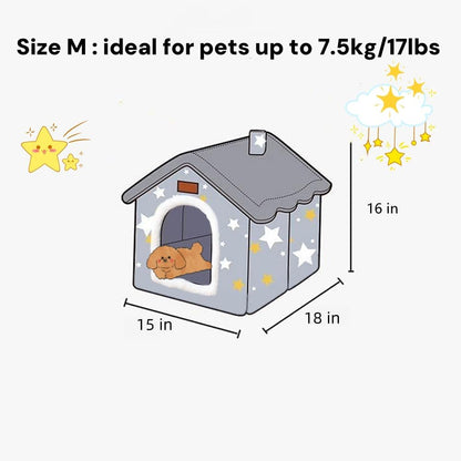 Scnbom Dog House Indoor Puppy Cave Cat Nest Kennel Pet Bed Portable Memory Sponge Foldable Houses with Cushion (Grey, M:Size fits 7.5kg/17lbs (Pets))