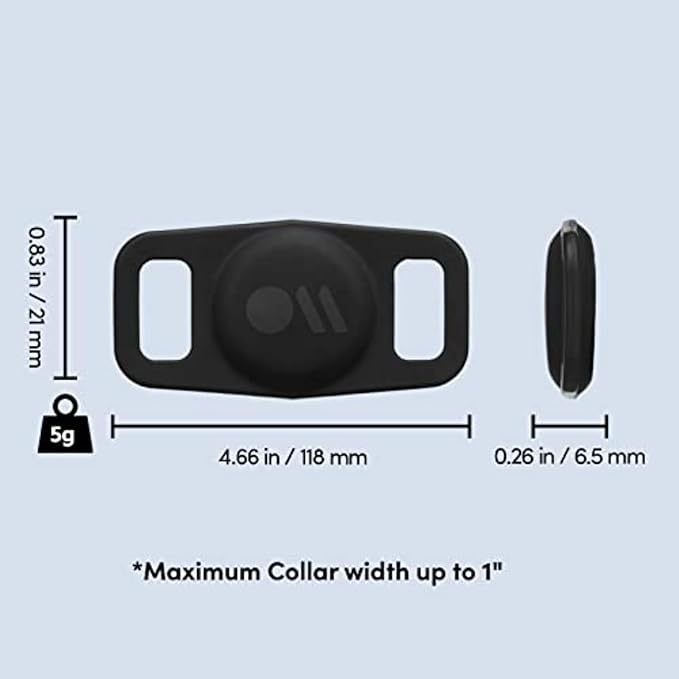 Case-Mate Airtag Dog Collar Holder - Durable, Water Resistant, Lightweight, and Protective Airtag Holder Tag - Easy to Insert Pet Collar Air Tag Loop - Compatible with Cat / Dog Collars - Black