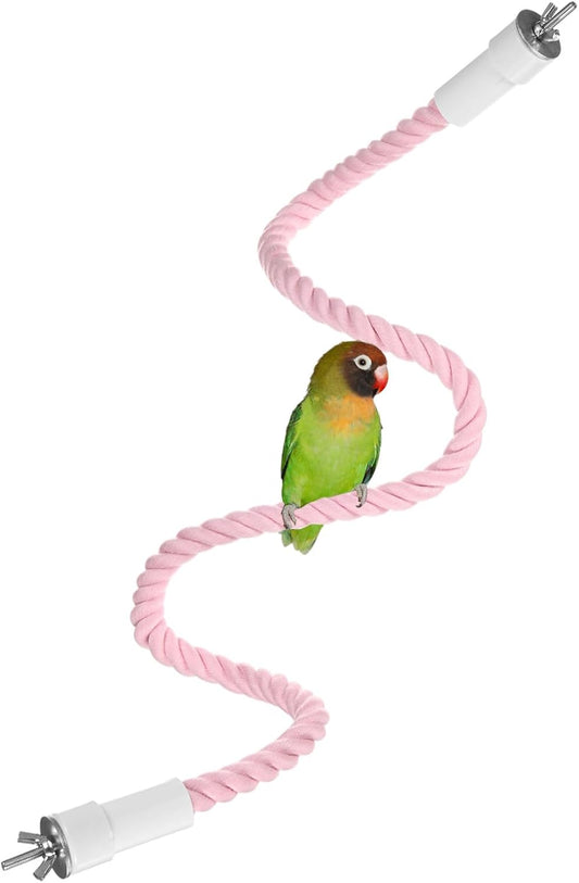 1-Pack Rope Perches for Bird Cages, 31.5 in Length Comfort Grip Flexible Rope Perch Beak & Paw Grinding for Parrots/Cockatiels/Parakeets, Bird Platform Sand [Pink]