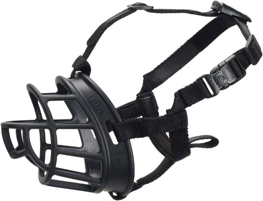 BASKERVILLE ULTRA MUZZLE - Patented Humane Design, Breathable, Dog can Pant and Drink, Adjustable, Padded, Training Muzzle for Medium-sized Dogs, Prevents Biting, Wildlife Scavenging (Size 3, Black)