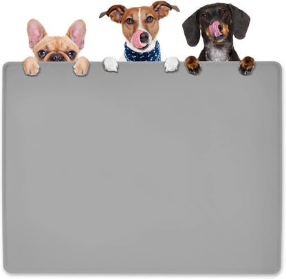KVK Pet Food Mat Pet Feeding Mat Silicone Placemat for Dog and Cat Food Water Bowl Dog Food Mats for Floors Non Slip Waterproof Anti-bite Cool Grey 39.4X29.5in