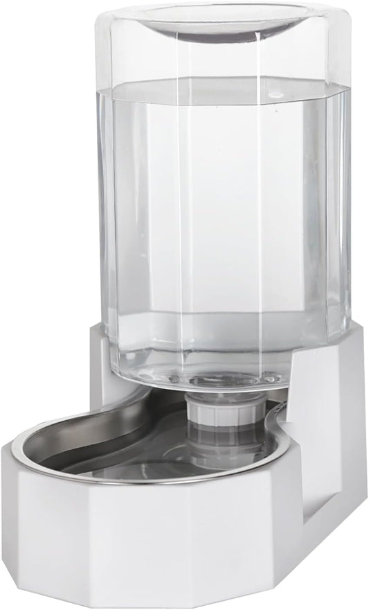 Sfozstra Dog Water Bowl Dispenser: 6L Large White Gravity Stainless Steel Bowl - Without Filter - Pet Feeder for Pets Indoor/Outdoor Use by Owners