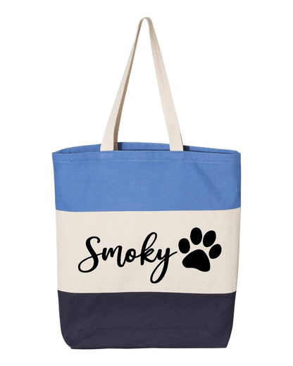 Custom Dog Tote Bag Personalized Dog Mom Gift Dog Toys Totes Pet Gift Custom Pet Bag Gift For Dog Mom Dog Lover Bag (15"L x 15"H x 3"D, Tri-Color Blue) - Pawvie