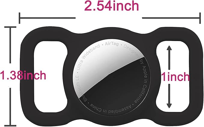 Air tag Dog Collar Holder (2 Pack) Silicone GPS Tracker Case Anti-Lost Protective Air Tag Cat Collar Holder (2xBlack)