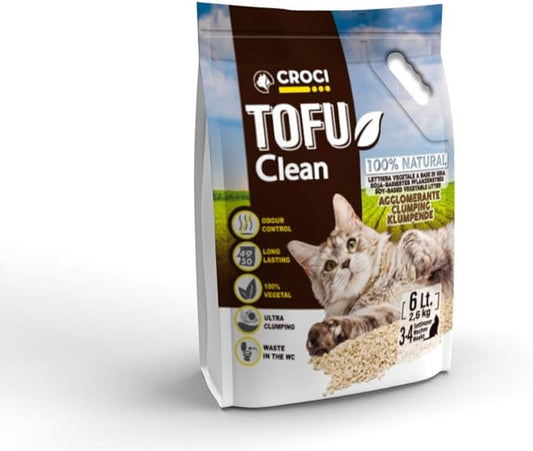 Croci Tofu Clean Litter 6L - Clumping Cat Litter, Biodegradable, flushes Down The Toilet, 100% Vegetable, Long Lasting Anti-Odor Sand