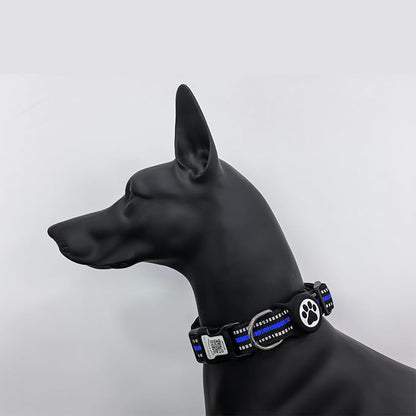 Reflective Dog Collar with QR Code, with Waterproof Holder, Soft Padded, Safety Locking Buckle, Durable, Adjustable & Free Pet Online Profile (Blue,M)