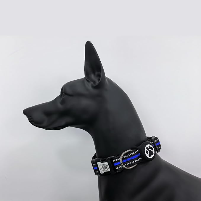 Airtag Dog Collar with QR Code Tag - Reflective Adjustable Nylon Collar, Quick Release Buckle for Small Medium Large Dogs, Comfortable Padded Lining (Blue, S)