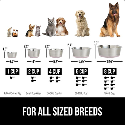 GORILLA GRIP Set of 2 Dog Bowls, Heavy Duty Metal Food and Water Bowl for Feeding Dogs and Cats, Dishwasher Safe, Rust Resistant Stainless Steel, BPA Free Rubber Base, Holds 1 Cup (8 fl oz), Lt Pink