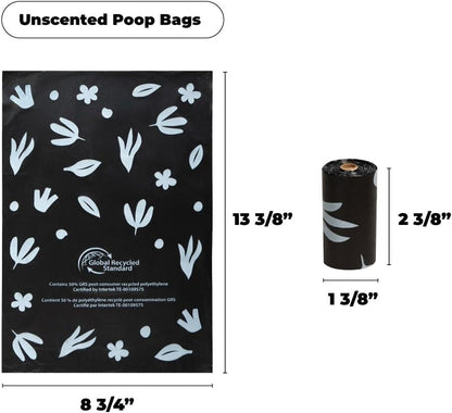 Best Pet Supplies Poop Bags for Dogs, 50% Post-Consumer Recycled Content dog waste bags on rolls, fits all poop bag holders for leashes - Black, 300 Count, Unscented