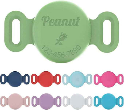 Personalized Waterproof Holder for Airtag Dog Collar Custom Name Phone Number Address Soft Full-Body Protective Silicone Air tag Cover for Pets Cats Anti-Lost Secure Lock for GPS Tracking, 18 Colors