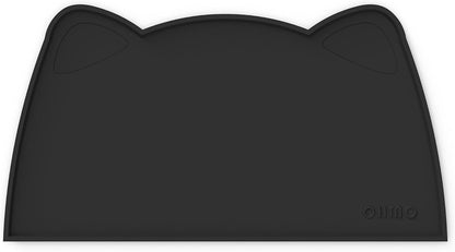 OHMO - Cat Food Mat, Silicone Pet Feeding Mat for Floor Non-Skid Waterproof Dog Water Bowl Tray, Easy to Clean Pet Placemat (Black, 20 * 12'')
