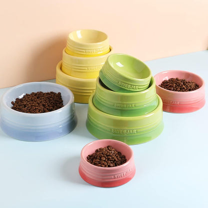 Sweejar Gradient Dog Bowl, Ceramic Dog Food Dish for Medium Dogs and Cat, Porcelain Pet Bowl for Food and Water 18 oz (Gradient Pink)