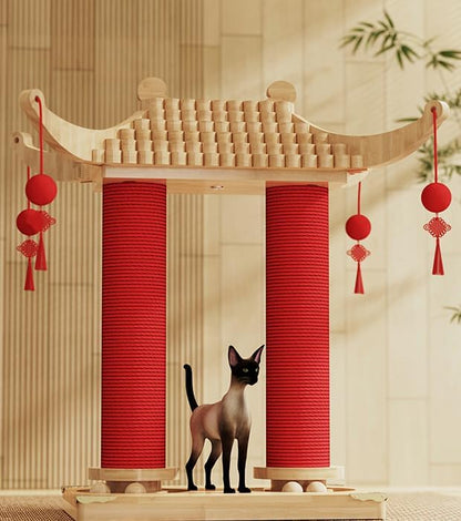Premium Natural Hemp Double Pagoda Cat Scratcher, Durable Scratching Post for Indoor Cats, Stable Climbing Pole, Furniture Protector, Cat and Kitten Play Tower and Activity Center