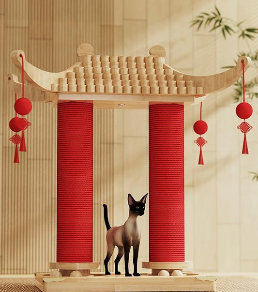 Premium Natural Hemp Double Pagoda Cat Scratcher, Durable Scratching Post for Indoor Cats, Stable Climbing Pole, Furniture Protector, Cat and Kitten Play Tower and Activity Center