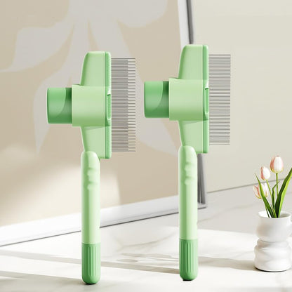 Cat Comb Dog Comb Pet Hair Removal Tool Flea for Cats and Dog Lice Cat Brush with Release Button Self-Cleaning with Long & Short Stainless Steel Metal Teeth for Shedding