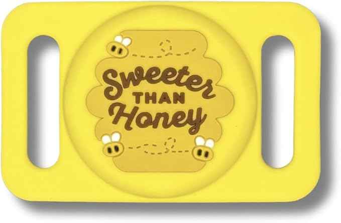 Two Tails Sweeter Than Honey Dog Collar Holder Compatible with Apple AirTag, Durable Silicone Slide-On Case for Pets, Secure Tracker Cover, Easy to Clean