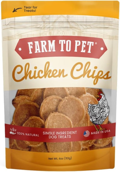 Farm To Pet - Dog Training Treats - Chicken Chips, Single Ingredient - 4 oz, Lean, All Natural, Healthy Dog Treats for Small, Medium, Large Breeds, & Puppies, Made in USA