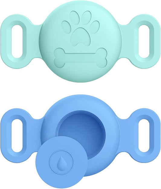 2 Pack Case for Airtag Dog Cat Collar Holder, Soft Silicone Anti-Lost Waterproof Protective Case Compatible with Apple Airtag, for Pet Dog Cat Collars Holder