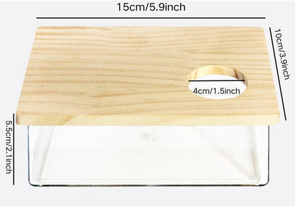Hamster Sand Bath Box Container, Small Pet Sandbox Lid Design Take Bath Wooden Sandbox Dust Bath, Transparent Bathroom & Digging Box Acrylic Syrian Hamster Litter Box Small Animal Accessories (A)