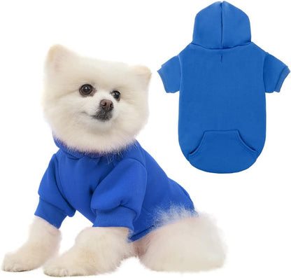KOOLTAIL Basic Dog Hoodie - Soft and Warm Dog Hoodie Sweater with Leash Hole and Pocket, Dog Winter Coat, Cold Weather Clothes Sweatshirt for Small Medium Large Dogs Puppy Cat Boys Girls Blue S