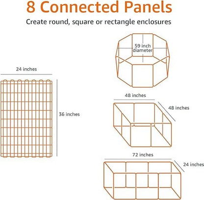 Amazon Basics Foldable Octagonal Metal Exercise Dog Playpen - Indoor/Outdoor, Single Door, Extra Large (8 Panels, 24 x 48), Easy to assemble and store customize, 48" - X-Large, Black