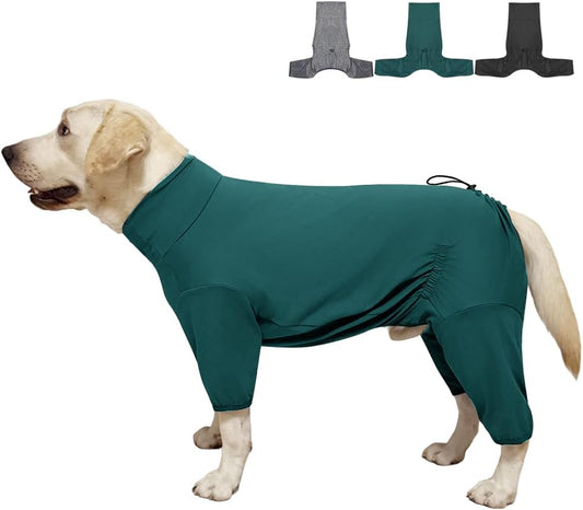 Dog Pyjamas PJS Sweater Clothes and Home Clothing Suitable for Large to Giant Breeds of Dogs, Dog Surgery Recovery Suit, Extra-Large Stretch Fabric, Four-Legged (Thin Dark Green, 6XL)