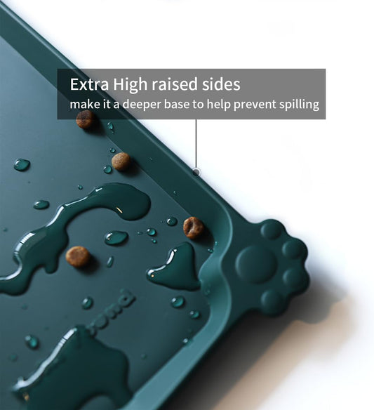 Hoki Found XX-Large Silicone Non Slip Pet Dog Cat Bowl Mats - Placemat for Feeding - Waterproof for Carpet - Dark Cedar
