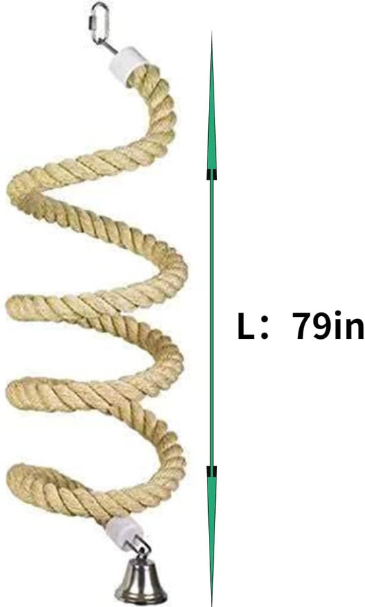 Bird Spiral Rope Perch, Hemp Rope Swing Perch, Cage Stand Pole Accessory, Standing Climbing Toy for Parrot, Parakeet, Budgies, Lovebirds, Cockatiels (Large, Yellow, Cotton, Iron)