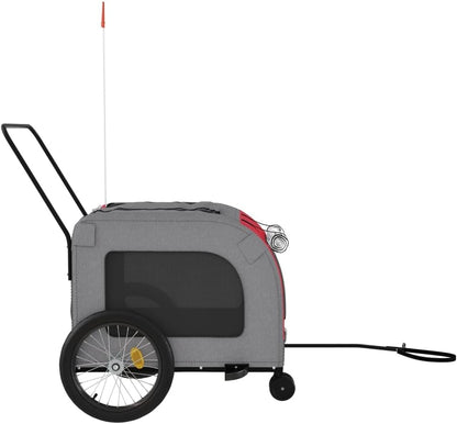 Tidyard Pet Bike Trailer Red and Gray Oxford Fabric and Iron Pet Bicycle Carrier, Animal Bike Stroller for Cat, Puppy, Dog, Outdoor, Travel Style A