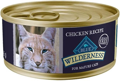 Blue Buffalo Wilderness High Protein Grain Free, Natural Mature Pate Wet Cat Food, Chicken 5.5-oz cans (Pack of 24)