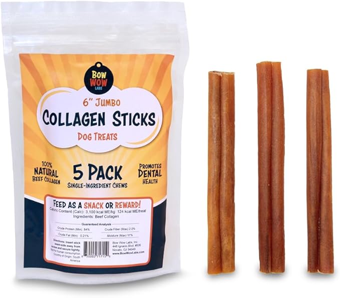Bow Wow Labs 6" SafeFit Collagen Sticks for Dogs 5 Pack/Jumbo – All-Natural Chews for Joint, Gut, Bone & Oral Health