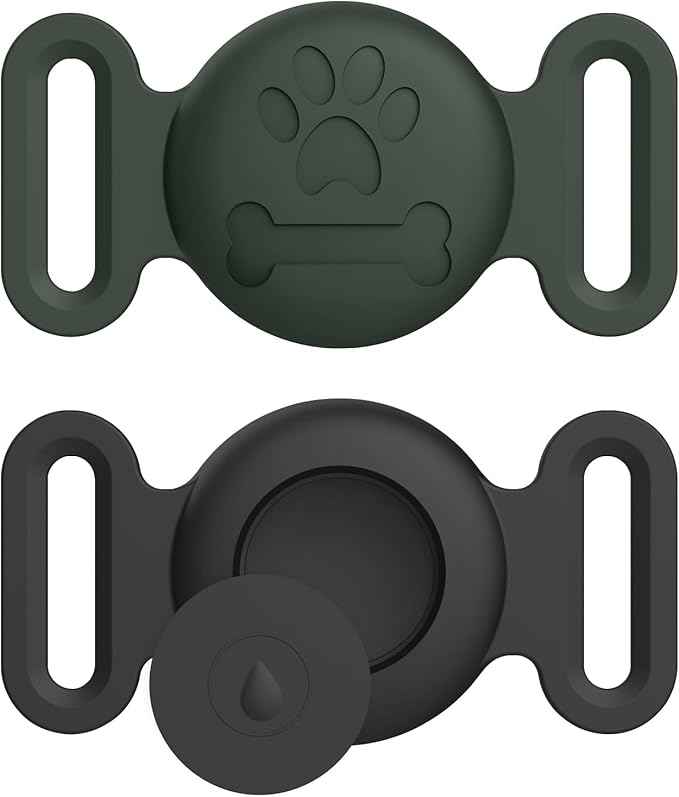 2 Pack Case for Airtag Dog Cat Collar Holder, Soft Silicone Anti-Lost Waterproof Protective Case Compatible with Apple Airtag, for Pet Dog Cat Collars Holder