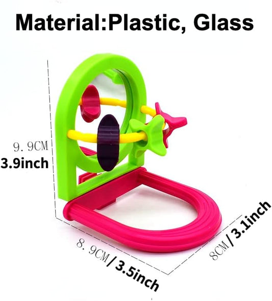 Bird Mirror for Cage, Bird Mirror Toy with Paddle Wheels and Perch, Bird Hanging Training Toys for Cage, Parrot Foraging Toys, Bird Interactive Intelligence Toy Random Color(Paddle Wheels)