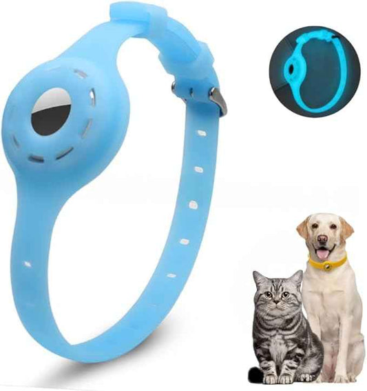 Airtag Protector Silicone Luminous Collar Adjustable Loss Prevention Eye-catching Pet Collar for Cats and Small Dogs(Luminous Blue)