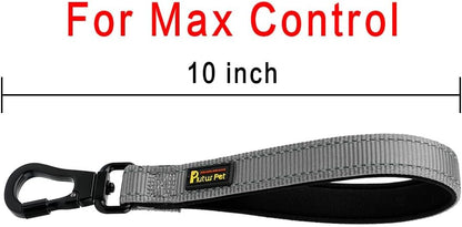 PLUTUS PET Short Dog Leash, Reflective Nylon Padded Handle, Strong Traffic Leash with Carabiner Clip, Perfect for Large or Medium Dogs (10”，Gray)