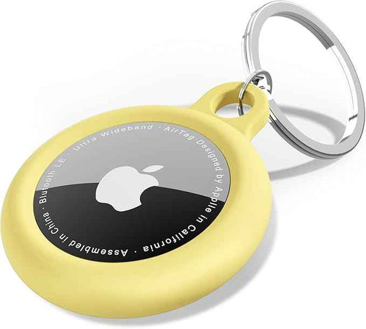 oakxco for Airtag Keychain Silicone, Airtag Holder with Key Ring, Air Tag Cover Cute Accessories for Kids, Luggage, Car Dog Collar, Car, Compatible with Apple Airtag Case Waterproof Tracker, Yellow