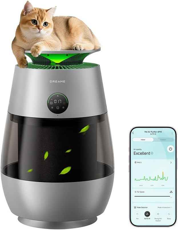 ‌Dreame Pet Air Purifier, 1346 ft² for Home Large Room, NeverChange 5.4-Year Filters for Odor Purification, 360° Visual Collection of Hair, ‌Pet-Friendly Design, APP & Voice Control, AP10-Grey
