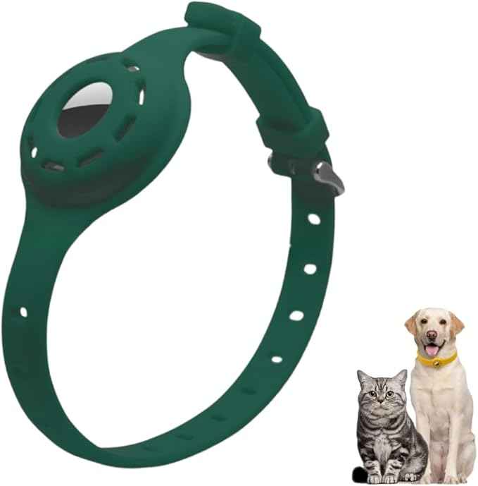 Airtag Protector Silicone Luminous Collar Adjustable Loss Prevention Eye-catching Pet Collar for Cats and Small Dogs(Dark Green)