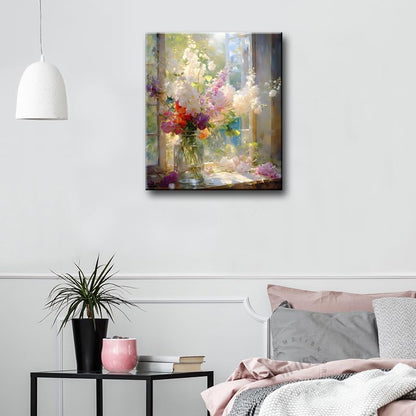 Colorful Flower Framed Canvas Wall Art, Watercolor Floral Bathroom Wall Decor, Spring Nature Wall Painting, Multicolor Botanical Art Print for Living Room, Bedroom, Office - 12X15