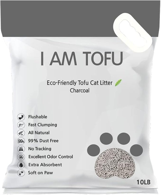 I AM TOFU - Tofu Cat Litter, Natural Flushable Extra Clumping Pellet Litter, 10LB x 3 (Charcoal 2 & Green Tea 1)