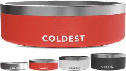 Coldest Dog Bowl - Anti Rust Metal, Non Slip, 3 Layers Insulated Stainless Steel Dog Bowls - Spill Proof & Heavy Duty - Water Bowl for Dogs, Cats & Pets, Dish Washer Safe (42 oz, Crimson Red)