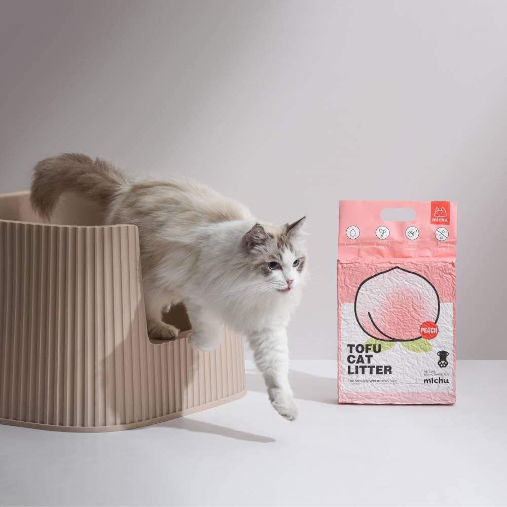 Tofu Cat Litter Natural Clumping Tofu Cat Litter, Fast Clumping and Easily Scoop-able 5.5lb/88oz 5 Scents - Peach, 8 Pack