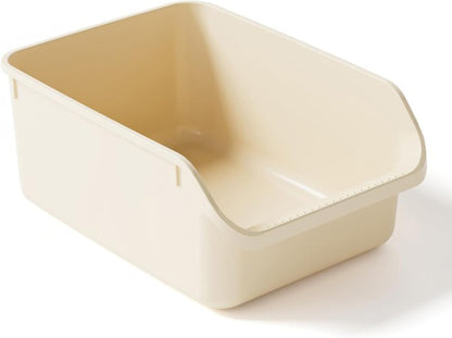 SpaceTime Large Cat Litter Box with High Sides,Cat Boxes for Indoor Cats,Cat Litter Pan for Kitty,Litter Box with Low Entry,Easy to Clean,Anti-Splashing(Cream White)