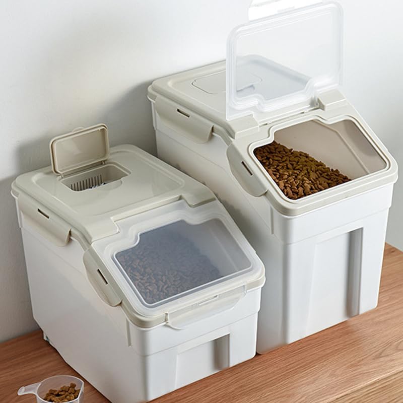 AnRui Dog Food Storage Container with Scoop, Large Airtight Plastic Pet Dog Cat Dry Food Bin, Cereal Grain Organizer Box for Rice, Flour, Snack, Baking Supplies, Kitchen Pantry, 20lb, Grey