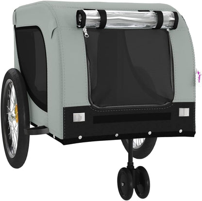 Tidyard Pet Bike Trailer Gray and Black Oxford Fabric and Iron Pet Bicycle Carrier, Animal Bike Stroller for Cat, Puppy, Dog, Outdoor, Travel Style A