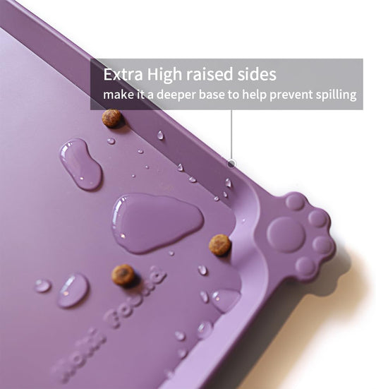 Hoki Found Large High-Sided Silicone Pet Food Tray - Non-Slip Bowls Placemat - Dog and Cat Feeding Mat - Waterproof - Amethyst
