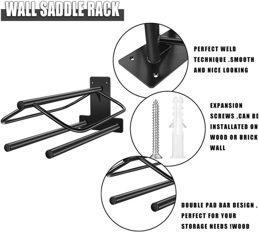 4 Sets Wall Mounted Saddle Rack With Double Pad Bar - Heavy Duty Stand for English and Western Saddles - 23.8x12.6x7.5 Inches
